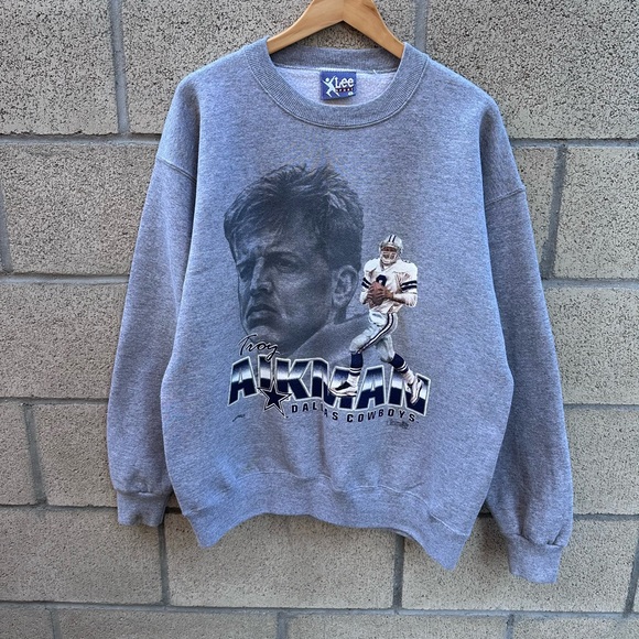 Vintage Dallas Cowboys Troy Aikman Graphic Sweatshirt Men’s L Nutmeg Made In USA
